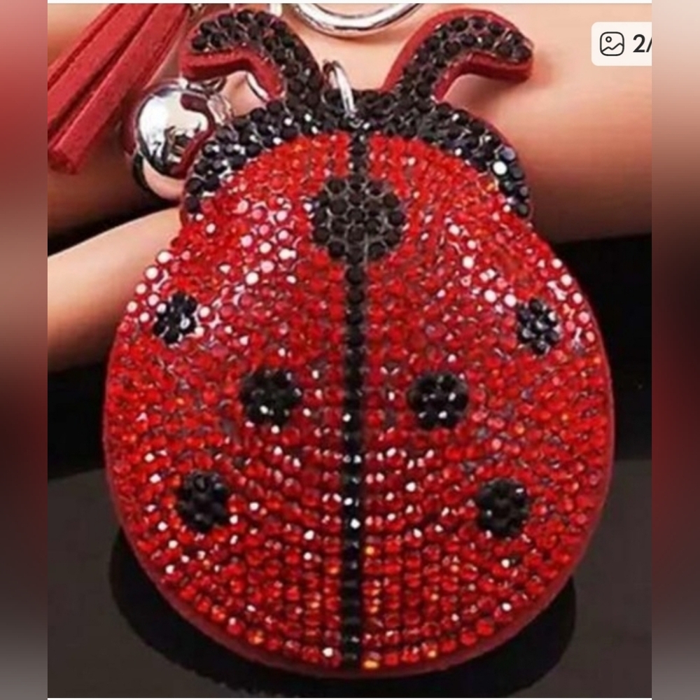 Red Ladybug Keychain with Custom Beaded bar - Picture 2 of 3